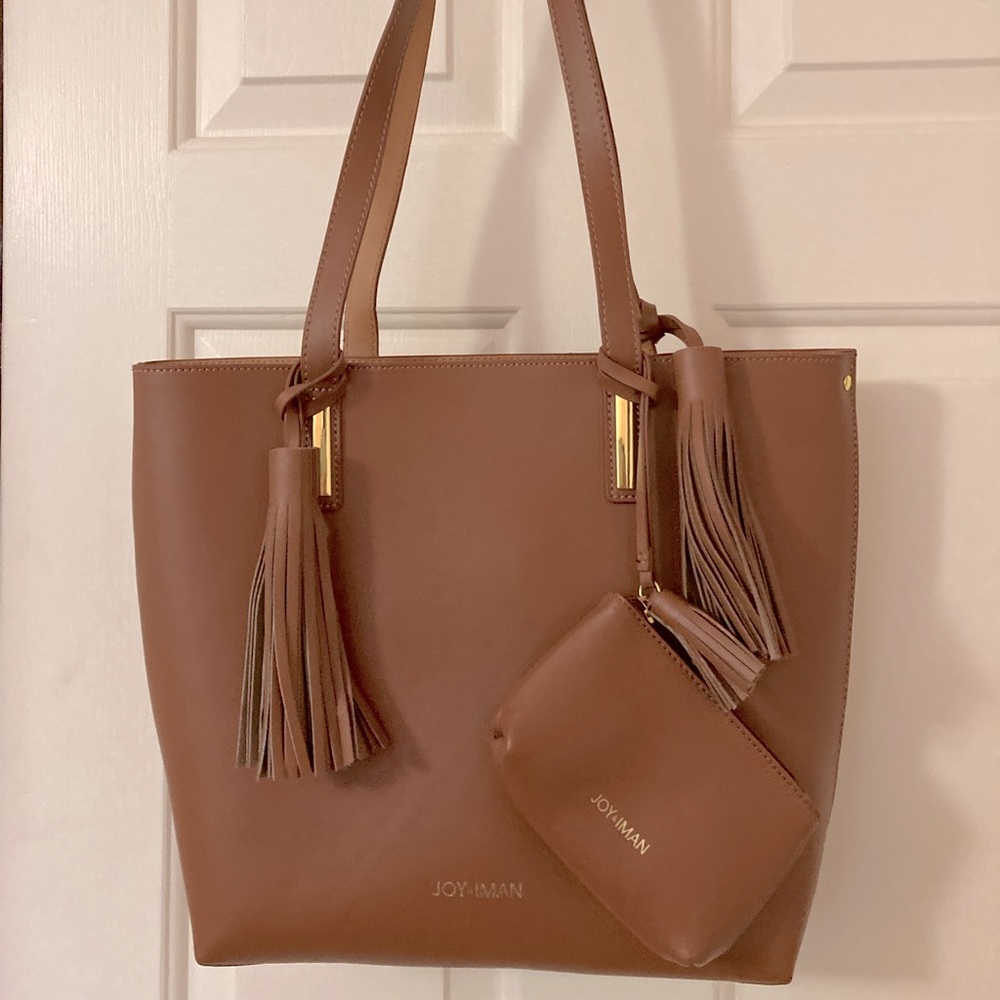 Joy & Iman leather tote w/ wristlet & detachable canvas purse insert w/ strap
